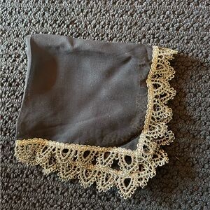 Elegant Italian Black Silk Pocker Square with Gold Lace Trim
